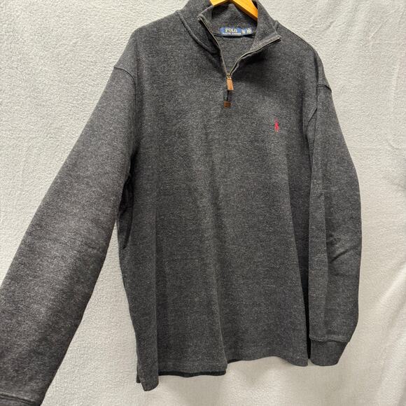 Polo Ralph Lauren Sweater Mens XL Gray 1/4 Zip Pullover Cotton Knit Red Pony - Picture 4 of 7